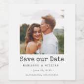 Eenvoudige VIERKANTE Foto bruiloft opslaan van de  Wijn Etiket (Enkel label)