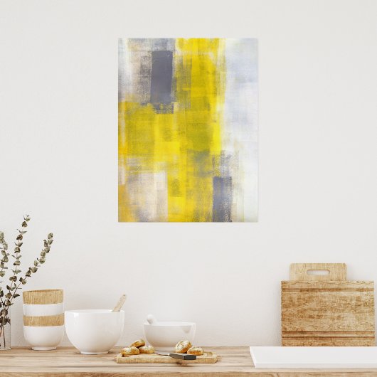 'Eenvoudige vierkantjes' Grijze Abstracte kunst Poster (Keuken)