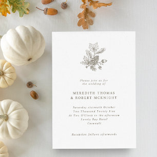 Eenvoudige Vintage Denneappel & Eikels Herfst Brui Kaart