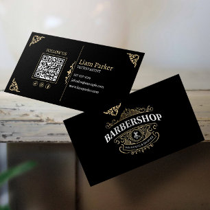 Eenvoudige Vintage Licht Tane Kapperszaak QR Code Visitekaartje