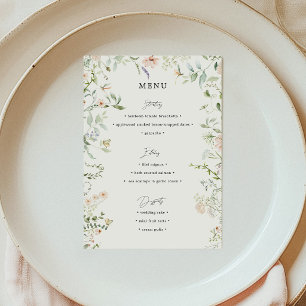 Eenvoudige Vintage Rustieke Wilde Bloem Bruiloftsm Menu