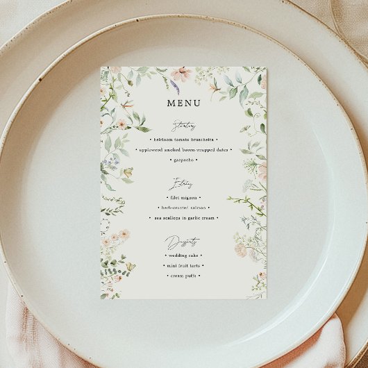 Eenvoudige Vintage Rustieke Wilde Bloem Bruiloftsm Menu