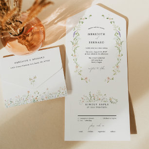Eenvoudige Vintage Rustieke Wilde Bloemen Bruiloft All In One Uitnodiging