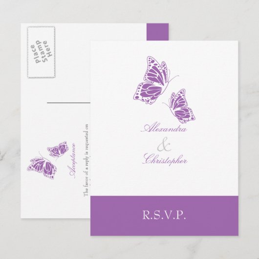 Eenvoudige Violet Butterfly RSVP 2 Uitnodiging Briefkaart (Voorkant / Achterkant)