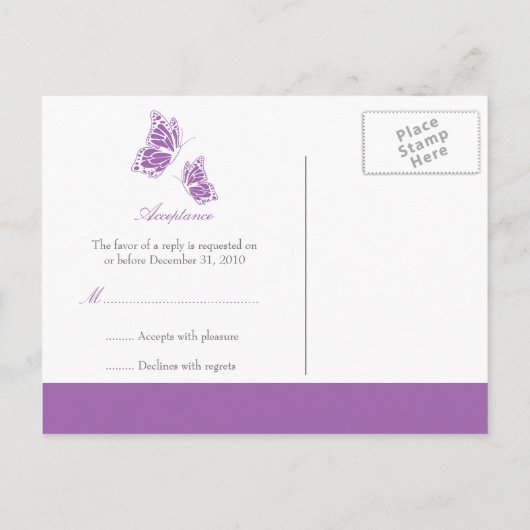 Eenvoudige Violet Butterfly RSVP 2 Uitnodiging Briefkaart (Achterkant)