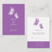 Eenvoudige Violet Butterfly RSVP Note Mini Informatiekaartje (Voorkant / Achterkant)