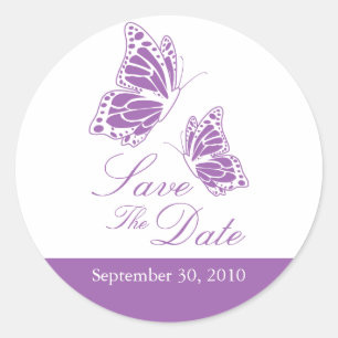 Eenvoudige Violet vlinder Save The Date Bruiloft Ronde Sticker