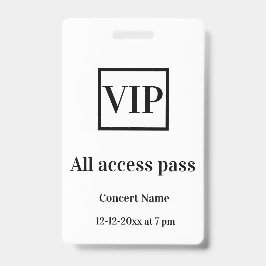 eenvoudige vip all access pas concert naam gelegen badge