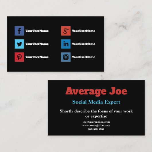 Eenvoudige visitekaartjes voor expert in sociale m (Voorkant / Achterkant)