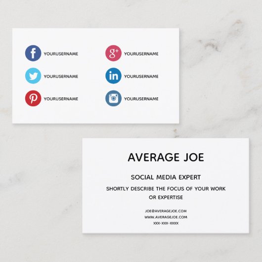 Eenvoudige visitekaartjes voor expert in sociale m (Voorkant / Achterkant)