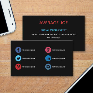 Eenvoudige visitekaartjes voor expert in sociale m