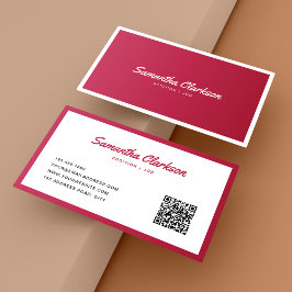 Eenvoudige Viva Magenta Border Script QR-code Visitekaartje