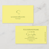 Eenvoudige vlakke lichtgele met monogram klassieke visitekaartje (Voorkant / Achterkant)