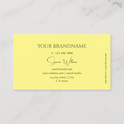 Eenvoudige vlakke lichtgele met monogram klassieke visitekaartje (Achterkant)