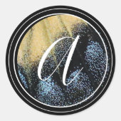 Eenvoudige vlinder vleugel geel en blauw ronde sticker (Voorkant)