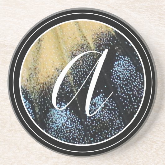 Eenvoudige vlinder vleugel geel en blauw zandsteen onderzetter (Voorkant)