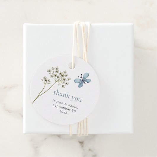 Eenvoudige vlinder Wildflower Blue bruiloft dank u Bedankjes Labels (In situ)
