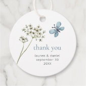 Eenvoudige vlinder Wildflower Blue bruiloft dank u Bedankjes Labels (Voorkant)