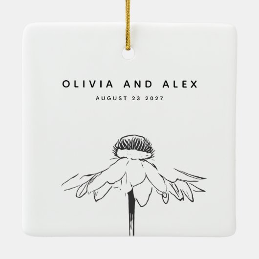 Eenvoudige Vloerlijn Tekening in zwarte en witte n Keramisch Ornament (Achterkant)