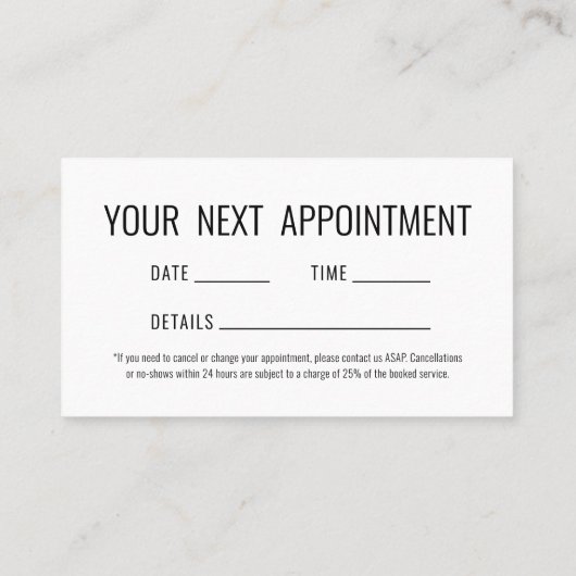 Eenvoudige volgende afspraak visitekaartje (Achterkant)