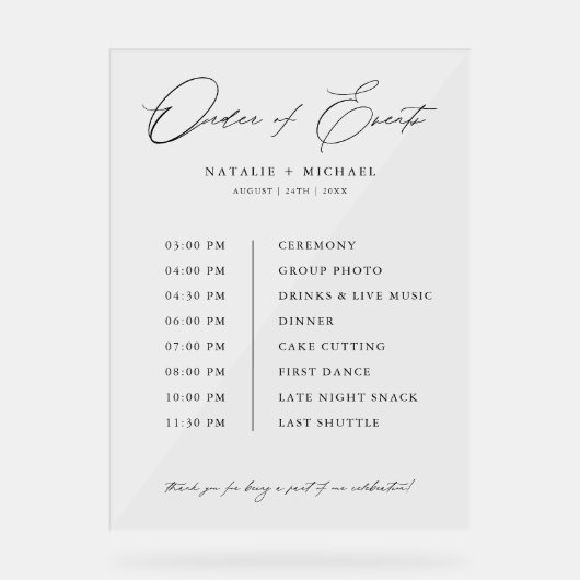 Eenvoudige volgorde van gebeurtenissen Weddenschap Acryl Bord (Voorkant)