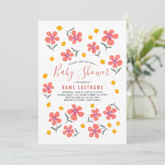 Eenvoudige volk bloemen Baby Shower Kaart (Staand voorkant)