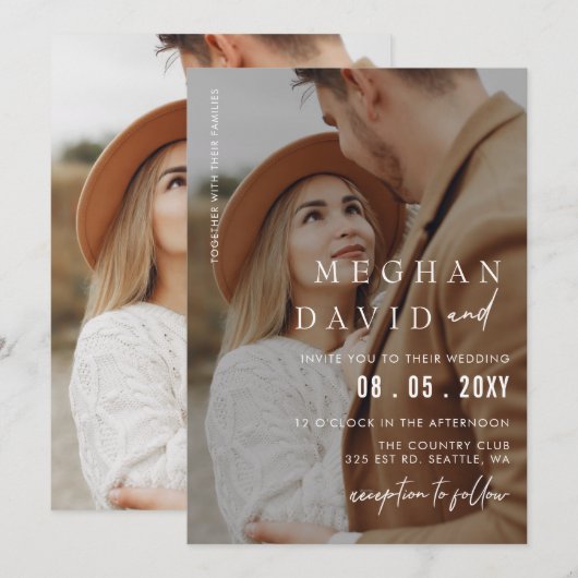 Eenvoudige volledige foto-overlay bruiloft kaart (Voorkant / Achterkant)