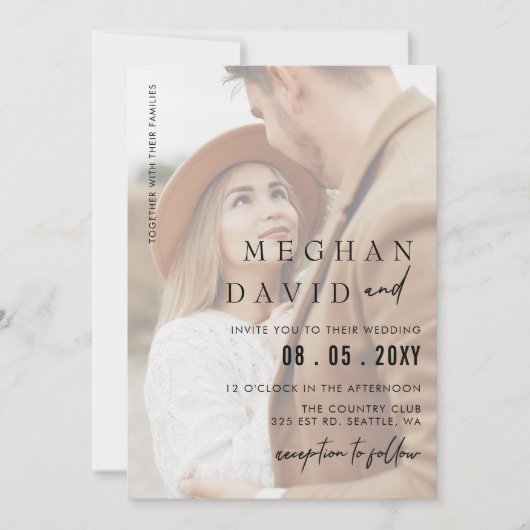 Eenvoudige volledige foto-overlay bruiloft kaart (Voorkant)