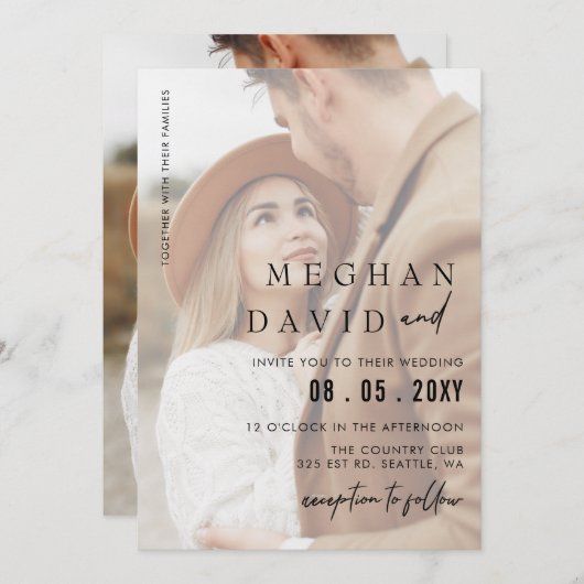 Eenvoudige volledige foto-overlay bruiloft kaart (Voorkant / Achterkant)