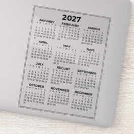 Eenvoudige volledige jaar 2027 mini kalender sticker