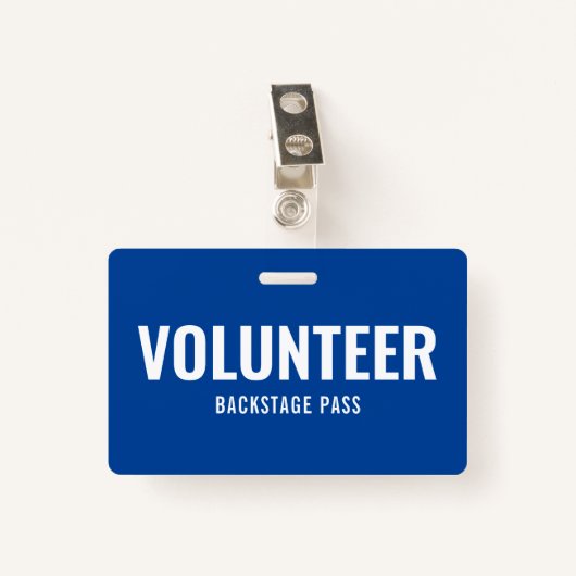 Eenvoudige Volunteer Pass Blue Horizontal ID-kaart Badge (Voorkant met clip)