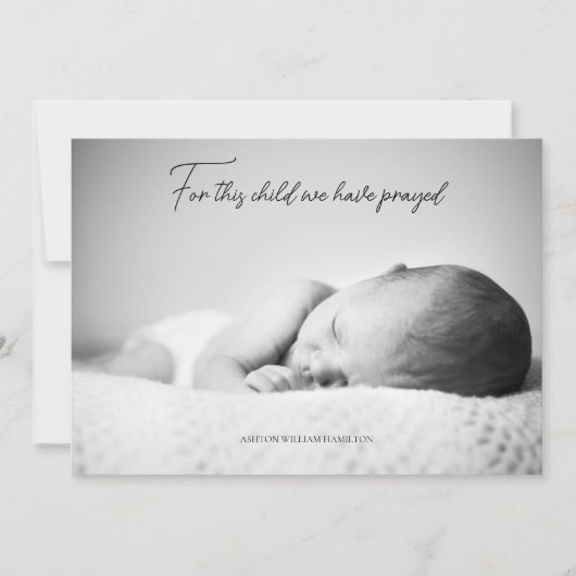 Eenvoudige Voor Dit Kind Hebben Wij Gebeden  Baby  Bedankkaart (Voorkant)