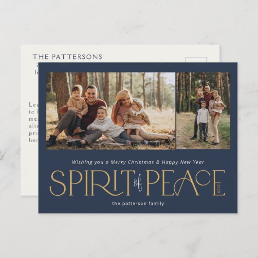 Eenvoudige Vrede Foto Navy Gold Feestdagenkaart (Voorkant / Achterkant)