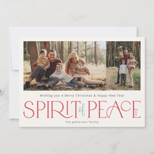 Eenvoudige Vrede Foto Rood Groen Feestdagenkaart (Voorkant)