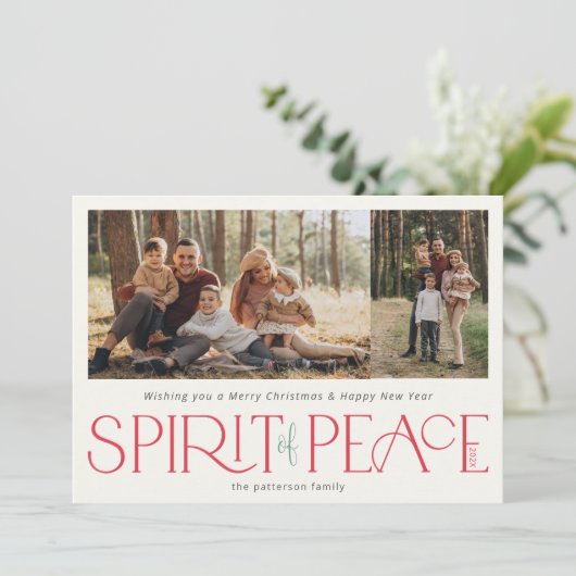 Eenvoudige Vrede Foto Rood Groen Feestdagenkaart (Staand voorkant)