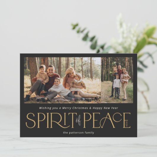 Eenvoudige Vrede Foto Zwart Goud Feestdagenkaart (Staand voorkant)