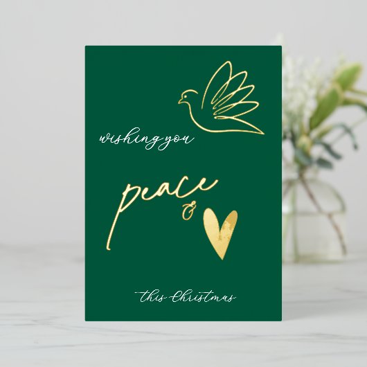 Eenvoudige Vrede & Liefde Duif Foto Kerst Kaart (Staand Voorkant)