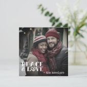 Eenvoudige Vrede & Liefde Handgeschreven Foto Feestdagenkaart (Staand voorkant)
