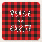 Eenvoudige vrede op aarde - rode zwarte plaat kartonnen onderzetters (Voorkant)