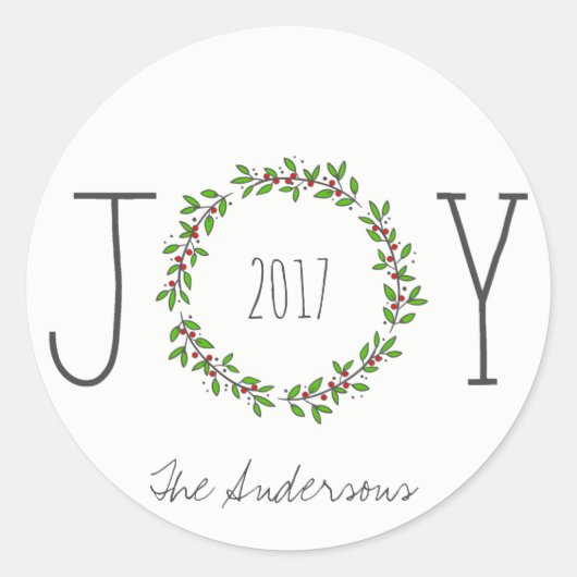 Eenvoudige Vreugde Krans Kerstvakantie Ronde Sticker (Voorkant)