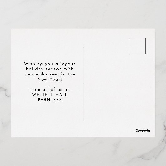 Eenvoudige Vreugde Zakelijke Foto Kerstvakantie Folie Feestdagen Briefkaart (Achterkant)