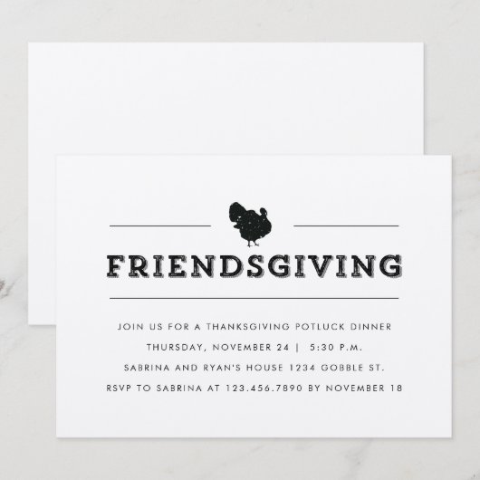 Eenvoudige vriendschappelijke eetpartij kaart (Voorkant / Achterkant)