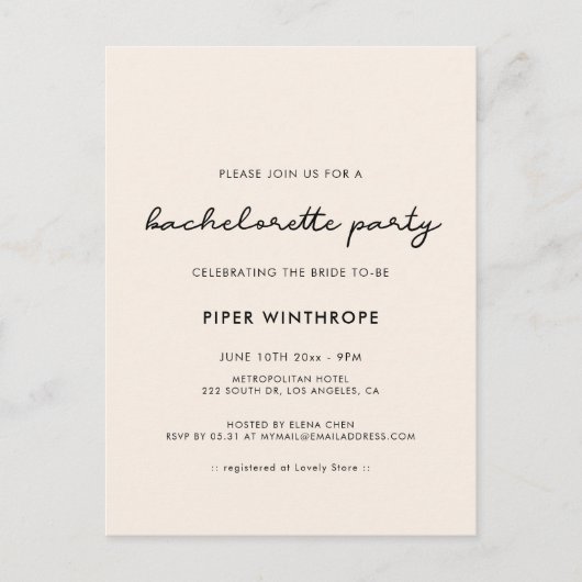 Eenvoudige vrijgezellenfeestuitnodiging briefkaart (Voorkant)