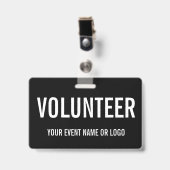 Eenvoudige vrijwilliger zwart-wit evenement badge (Voorzijde met clip)