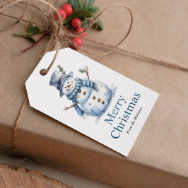 Eenvoudige Vrolijk Kerstmis Blauw Waterverf Sneeuw Cadeaulabel