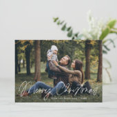Eenvoudige vrolijk kerstscript foto feestdagenkaart (Staand voorkant)