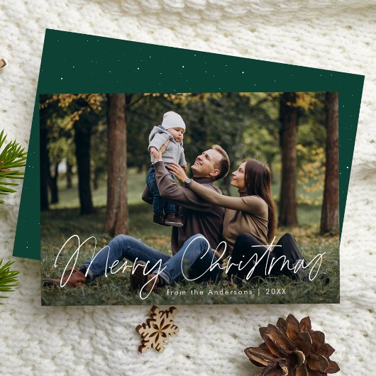 Eenvoudige vrolijk kerstscript foto feestdagenkaart