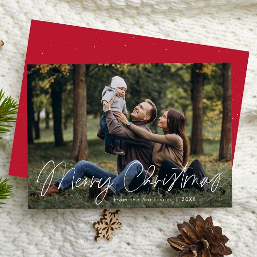 Eenvoudige vrolijk kerstscript foto feestdagenkaart