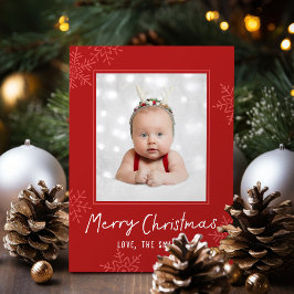 Eenvoudige vrolijk kerstscript sneeuwvlokken foto feestdagenkaart