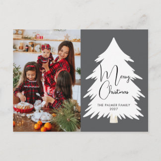 Eenvoudige vrolijke kerst dennenboom familie foto feestdagenkaart
